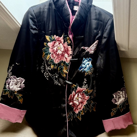 Vintage Quilted Satin Chinese Style Mandarin Collar Jacket By Lee Kuang - Picture 11 of 13